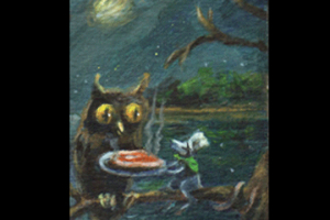 Chef Rat Presents Steak to Bewildered owl