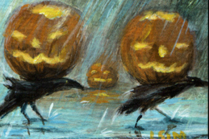 Rainy Crows Carry Pumpkins